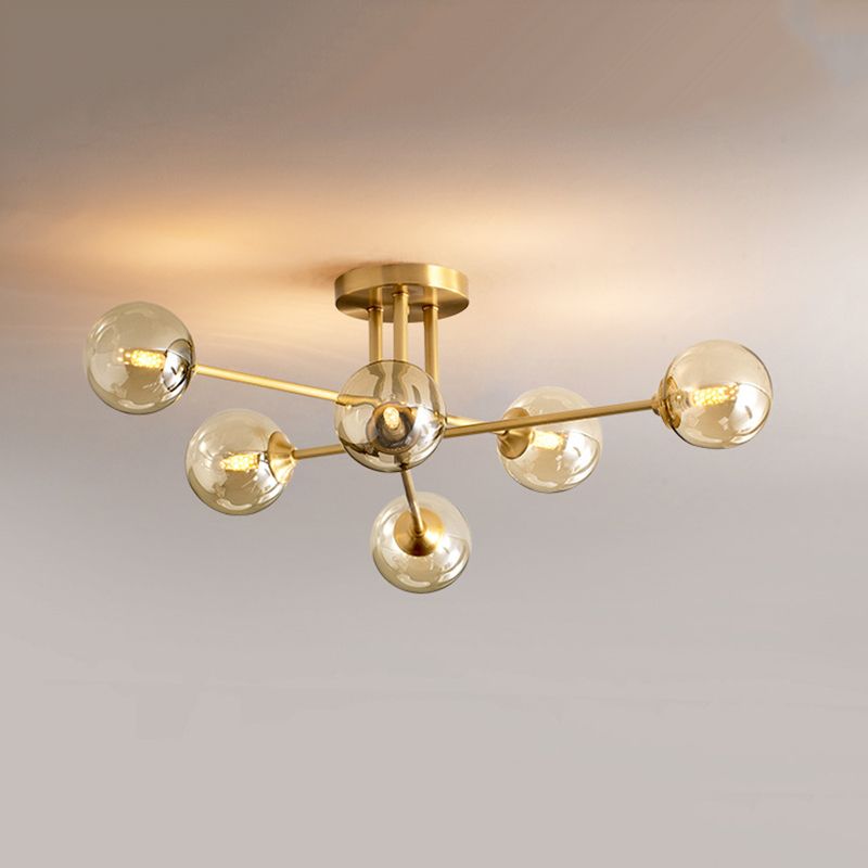 Modern Style Sputnik Shape Flush Mount Metal Ceiling Light in Gold for Living Room