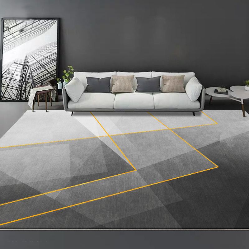 Black Geometric Pattern Rug Polyester Modernist Rug Machine Washable Anti-Slip Backing Rug for Bedroom