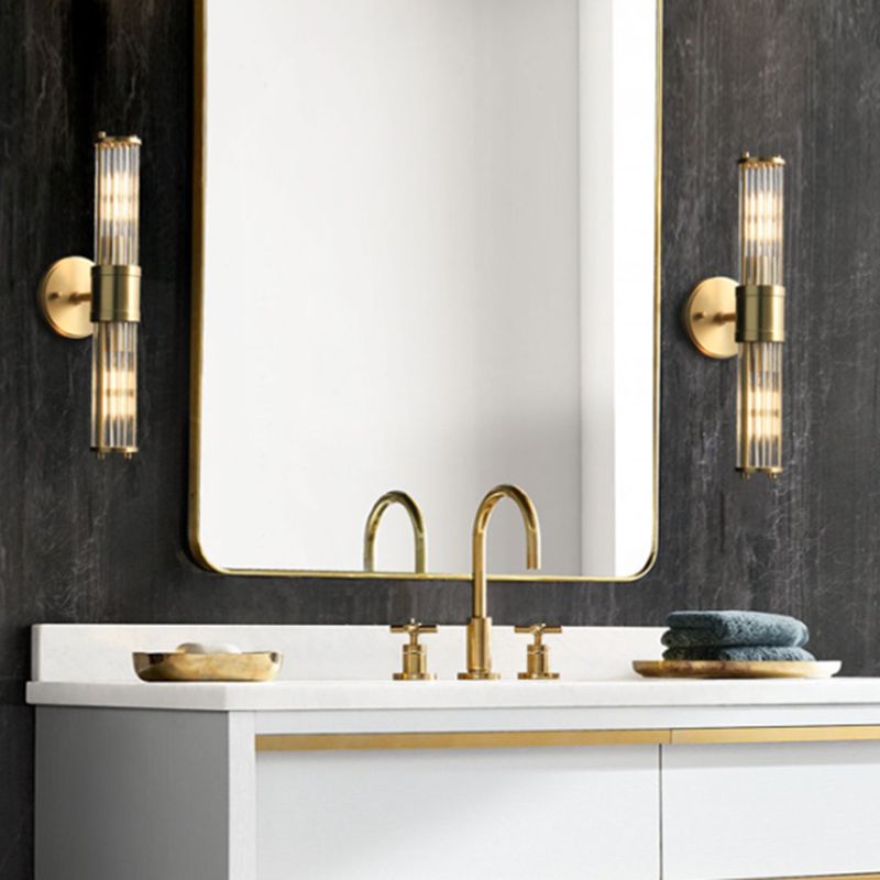 Ribbed Glass Vanity Light Fixtures Vintage Bathroom Mirror Lamp