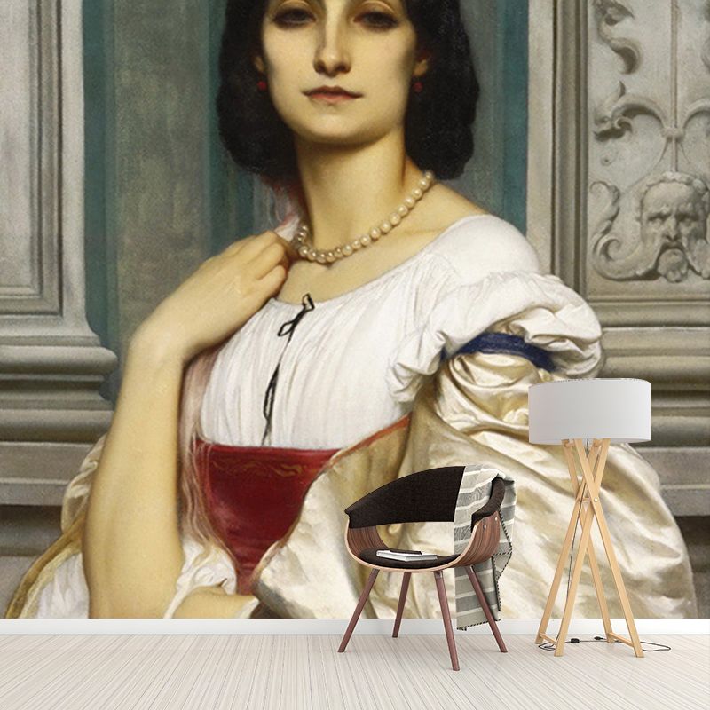 A Roman Lady Portrait Mural White and Brown Retro Style Wall Covering for Accent Wall
