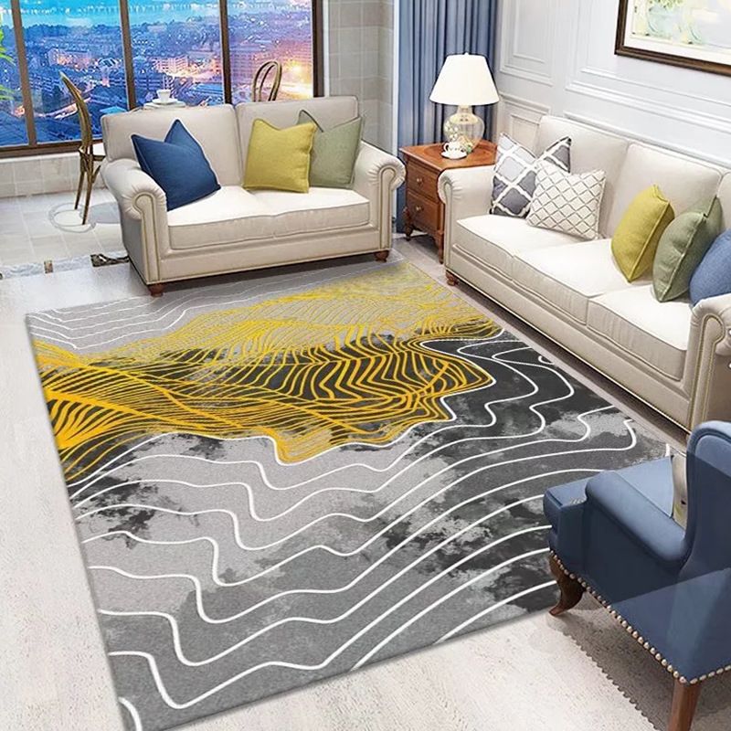 Leisure Abstract Print Carpet Washable Rug Polyester Stain Resistant Carpet for Home Decor