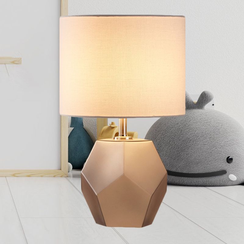 Lampada da tavolo esagonale 3D a bulba singola moderna luce di vetro grigio/rosa/giallo con tonalità in tessuto tamburo