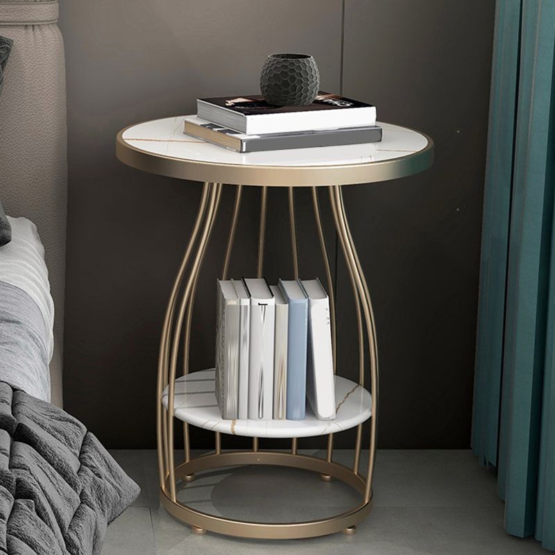 Modern Frame Side Table Slate Round Sofa End Table with Storage