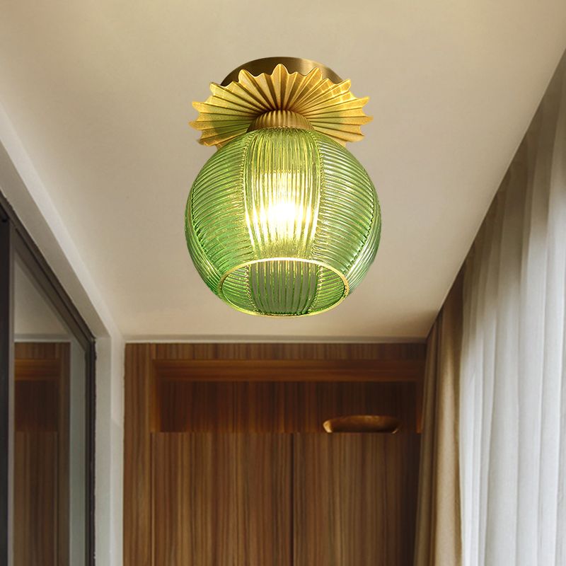 Global Semi Flush Contemporain Clair/Blanc/Bleu Prisme Verre Ampoule Unique Couloir Près du Plafonnier