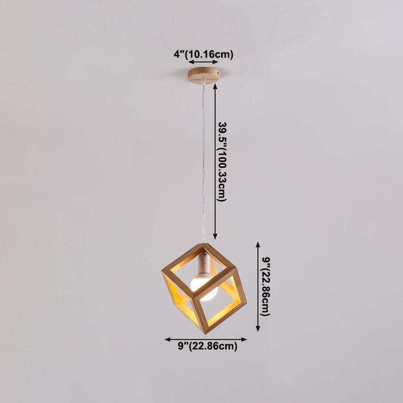 Log Color Square Pendant Light in Modern Concis Concis Wooden Intérieure en bois lampe de suspension intérieure