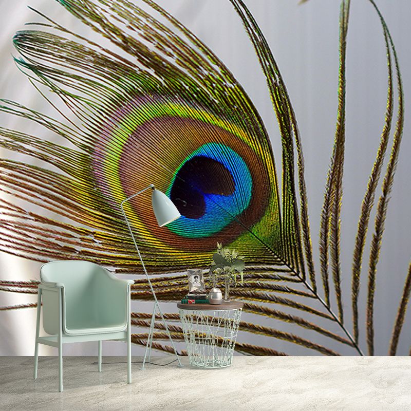 Lifelike Wall Mural Peacock Feather Pattern Drawing Room Wall Mural