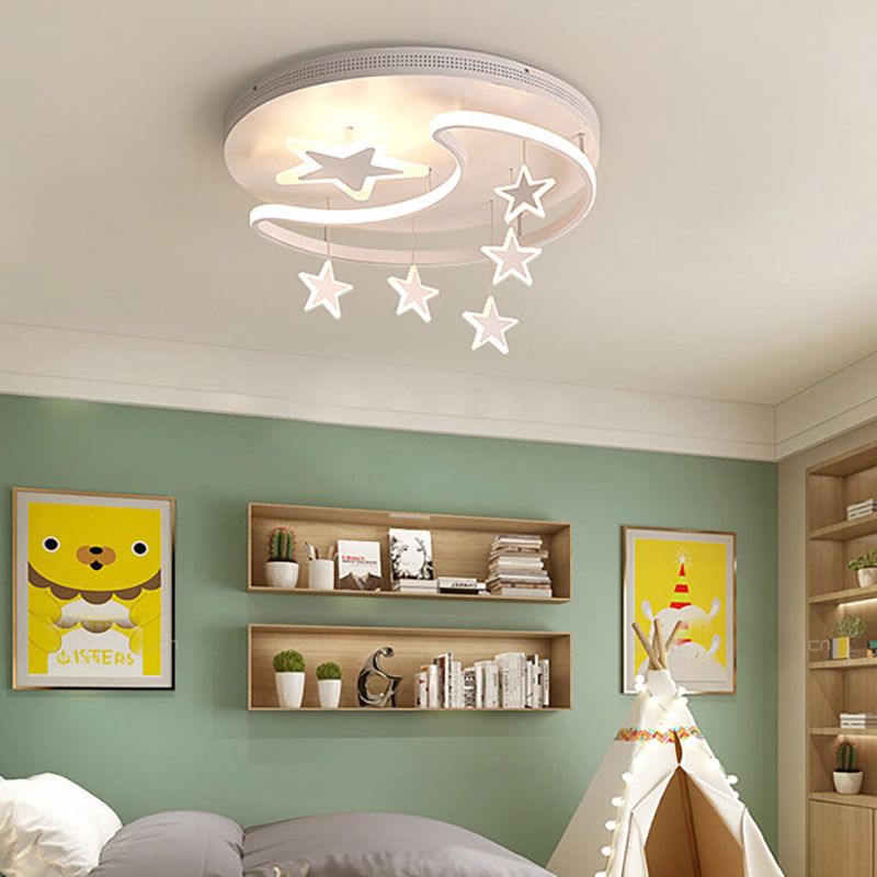 Nordic Moon and Star Ceiling Light Fixture Acrylic Flush Mount Ceiling Light for Kindergarten