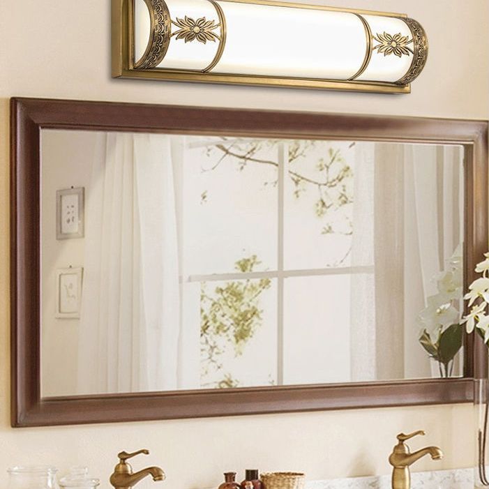 Traditional Linear Wall Mounted Lamps Milky Glass Wall Mount Light Fixture for Bathroom