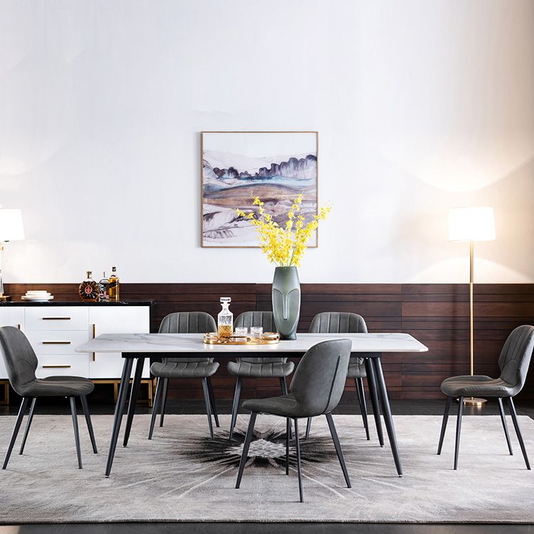 Metal Industrial Rectangle Dining Table Sintered Stone Table with 4 Black Legs