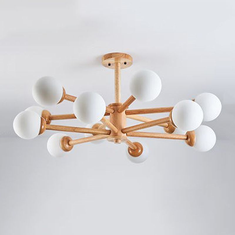 Multi Light Spherical Branch Hanging Lights Modern Style Wood Hanging Lighting