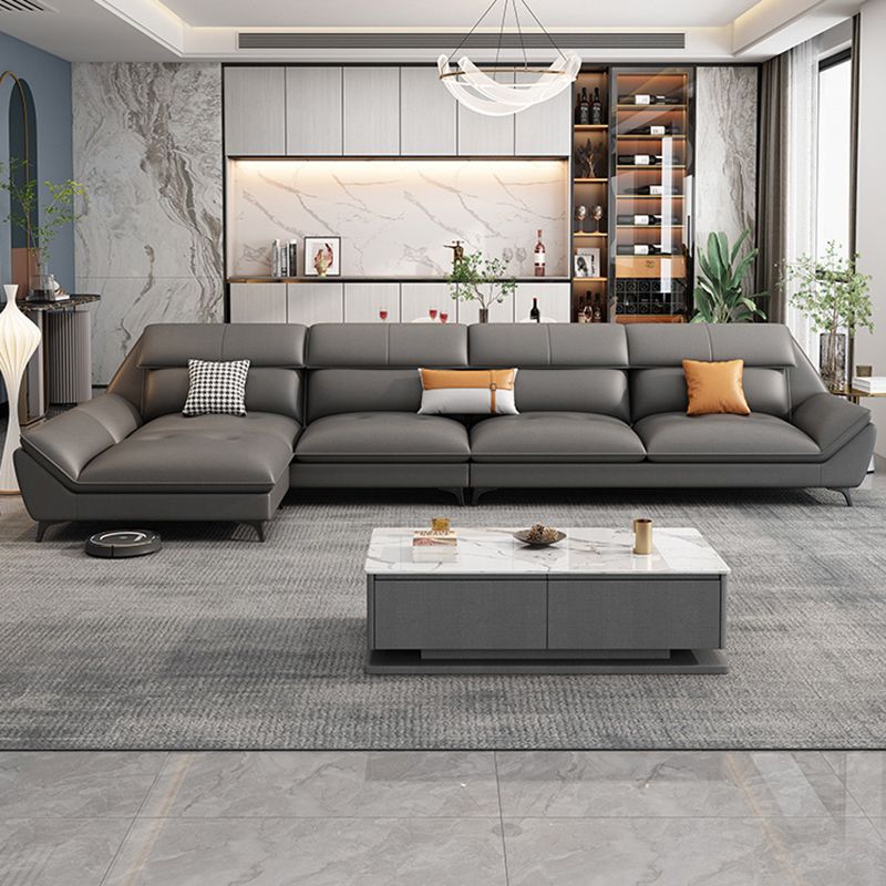 37.79" Tall Grey Sectional Sofa Faux Leather Modular Sofa with Cushion Back