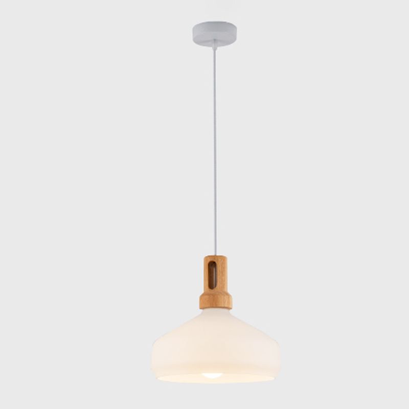 Glass Tapered Hanging Lamp in Modern Concise Style Wooden Indoor Pendant Light