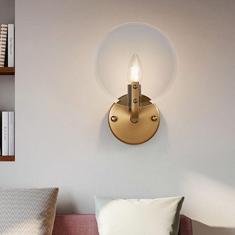 Retro Flake Smoke Glass Sconce Light Single-Blue Wall Lighting Fixture with Gold Right Angled Arm