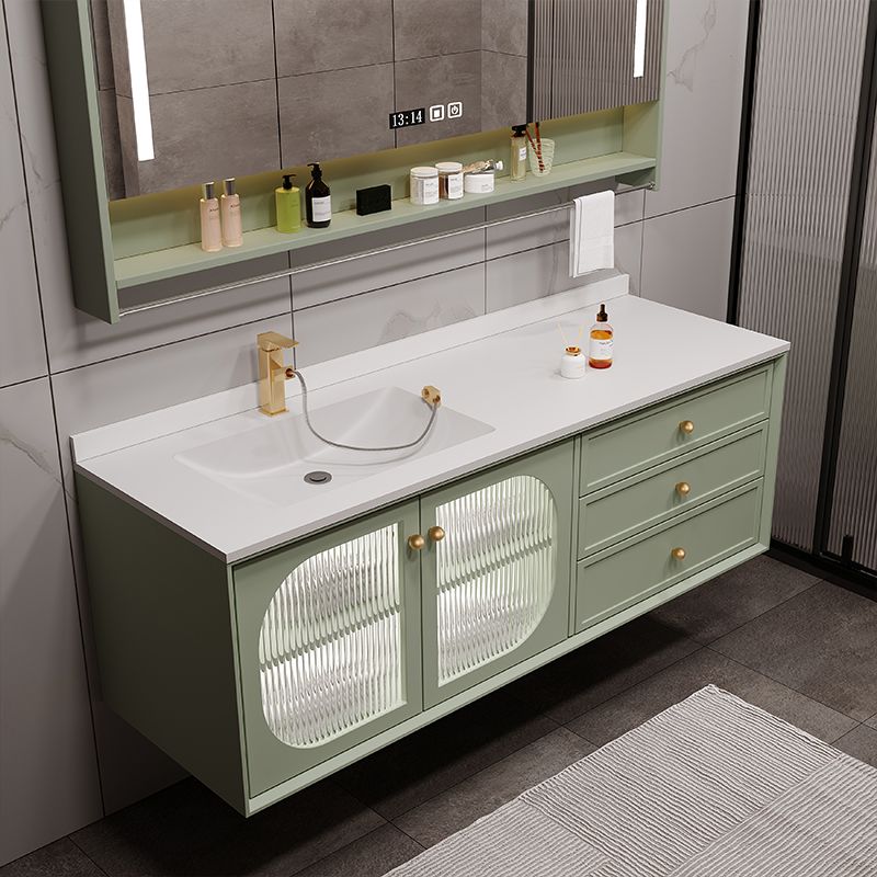 Modern Sink Vanity Solid Color Storage Shelves Wall Mount Bathroom Vanity Set