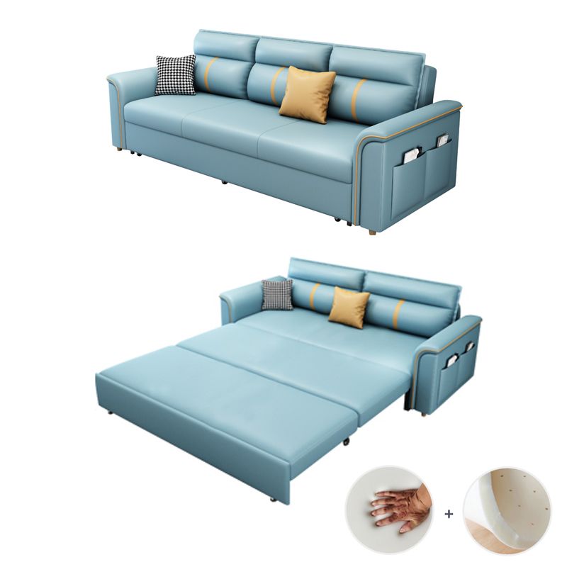 Faux Leather Sofa Bed with Pillows Sofa in Azure with Storage