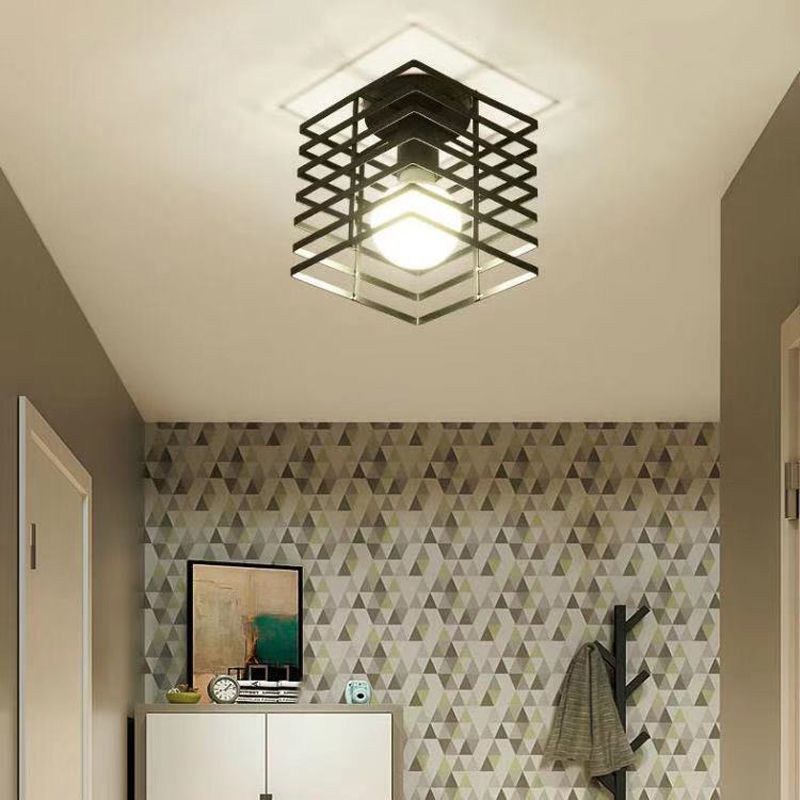 Geometric Shape Metal Flush Mount Light Industrial 1 Light Flush Ceiling Light in Black
