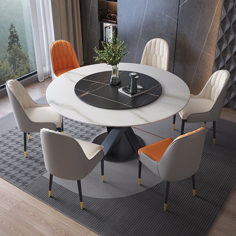 Contemporary Sintered Stone Round Dining Table Kitchen Standard Dining Table with Pedestal Base