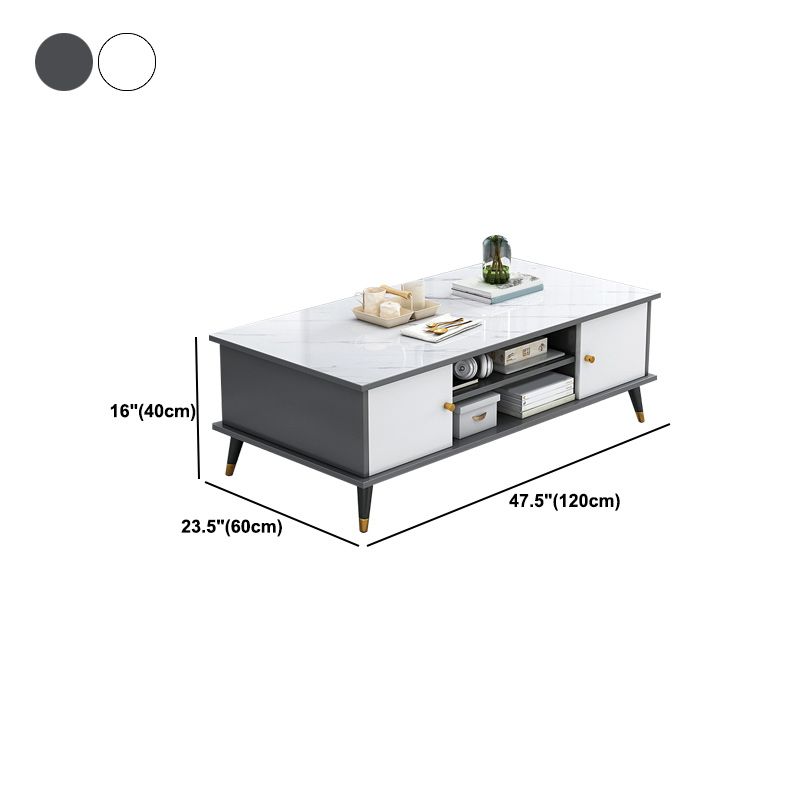 15.7" H Rectangle Wooden Coffee Table Metal 4 Legs Cocktail Table with Storage