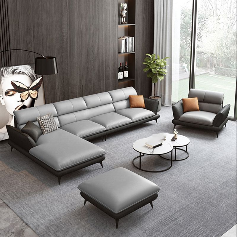 Nordic Sewn Pillow Back Sofa Faux Leather Sloped Arm Sofa for Living Room