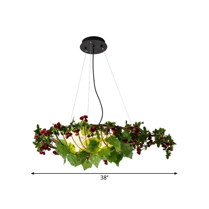 6-Light Hanging Chandelier Farm Eggs Opal Glass Pendant Lighting in Black with Metal Bird Shade