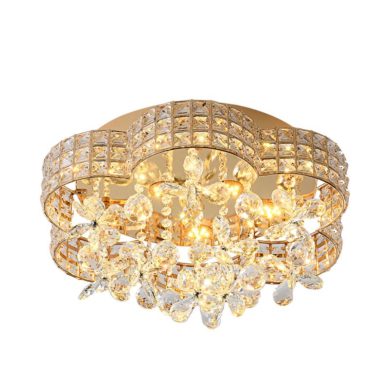 Modern Scallop Ceiling Light Cut Crystal LED Bedroom Flush Mount Lamp in Gold, Warm/White/Natural Light