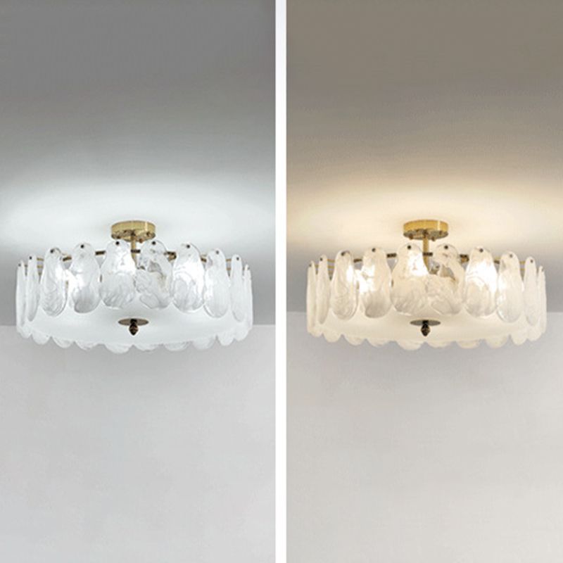 Semi Mount Lighting Vintage Drum Glass Semi Flush Light Fixture