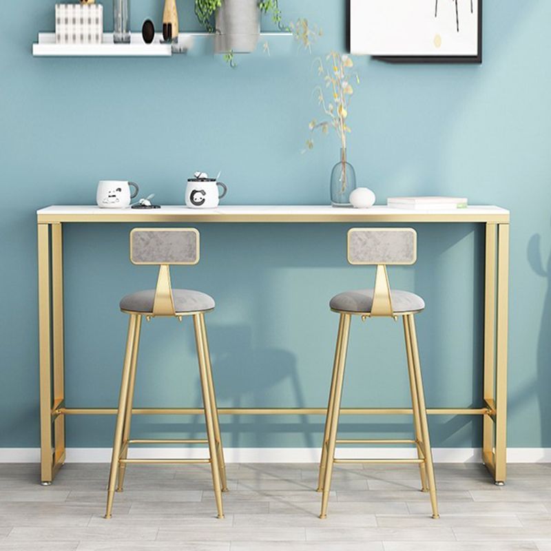 Rectangle Indoor Patio Bar Table Footrest White and Gold Trestle Counter Table