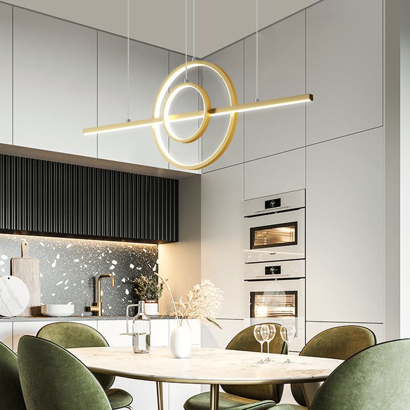 3-Lights Geometric Island Light Modern Metal LED Island Pendant for Living Room