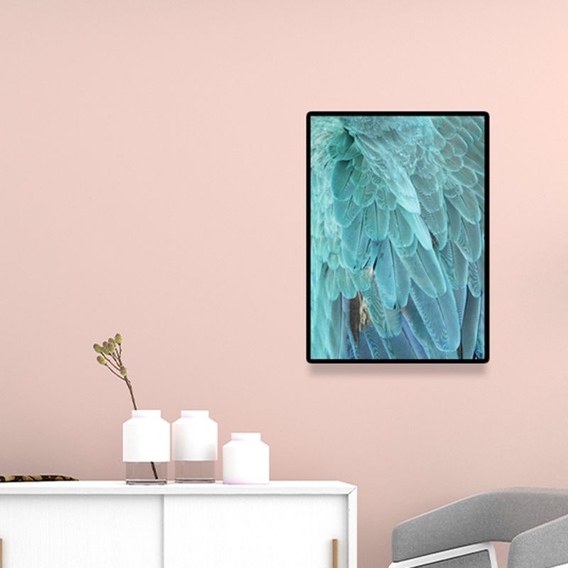 Blue Peacock Feathers Canvas Art Textured Surface Glam Living Room Wall Decoration