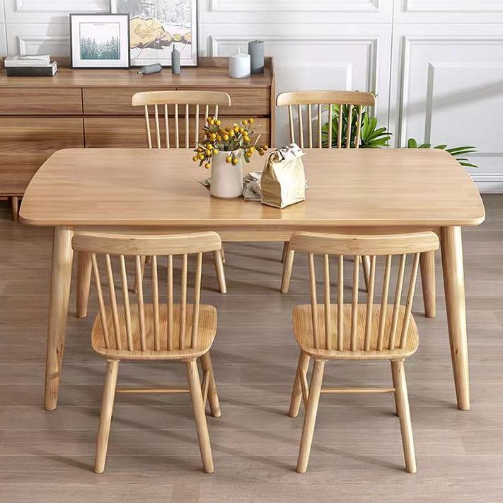 Modern Rubber Wood Dinette Set 1/2/5/7 Pieces Rectangle Beige Dining Table Set