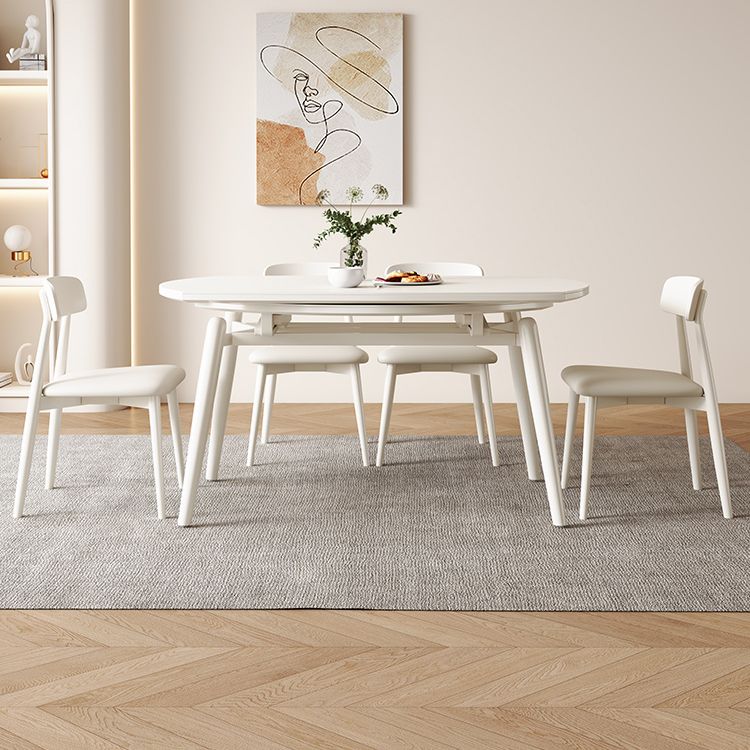 Contemporary White Easy Folding Stone Dining Table with 4 Wooden Legs