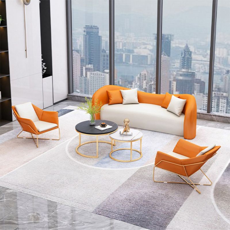 Faux Leather Curved Sofa Modern Sloped Arm Sofa for Living Room