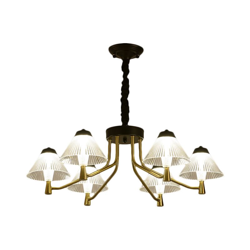 Zwarte led Conical Down Lighting Eenvoudig geribbelde glazen kroonluchter verlichtingsarmatuur voor slaapkamer