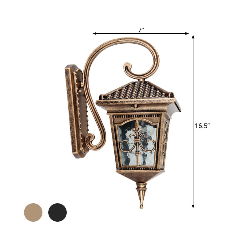 Vintage Pavilion Wall Lighting 1-Light Clear Water Glass Sconce Light in Black/Bronze with Curvy Arm