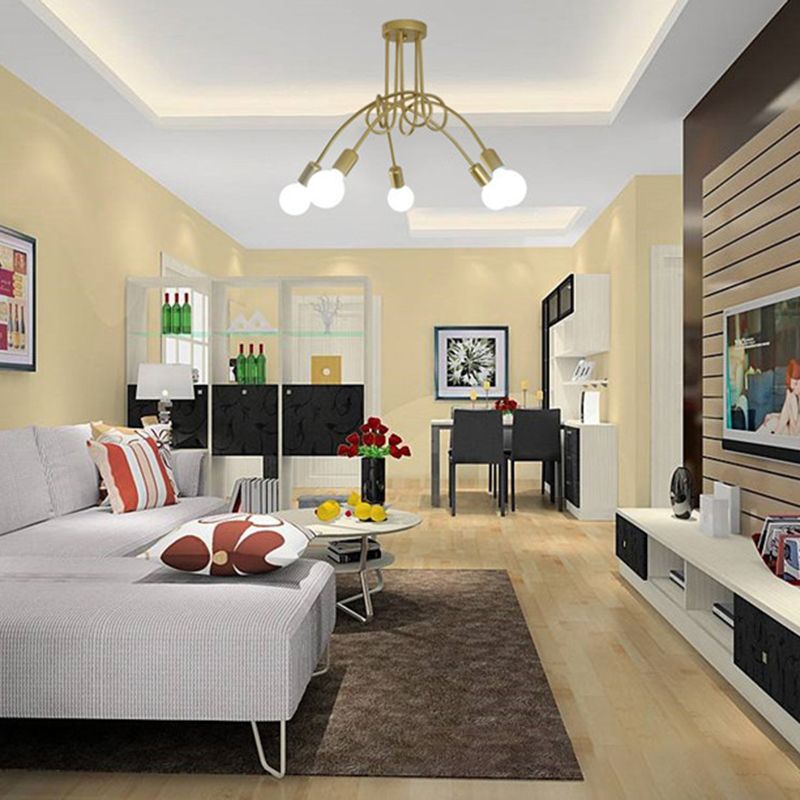Black Winding Bend Tube Ceiling Lighting Fixture Retro Industrial Style Open Bulb Metal Flush-mount Light
