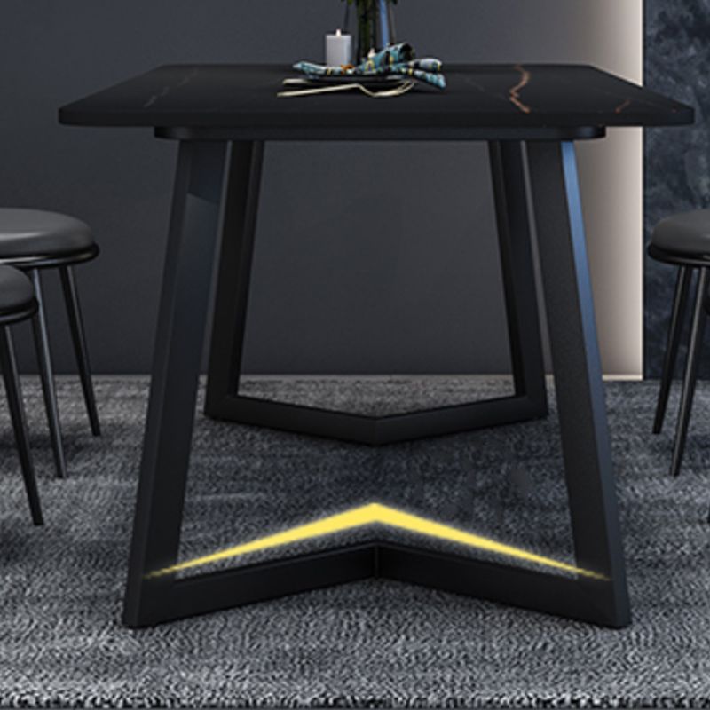 Rectangle Black Base Dining Room Kitchen Table Industrial Fixed Dinner Table
