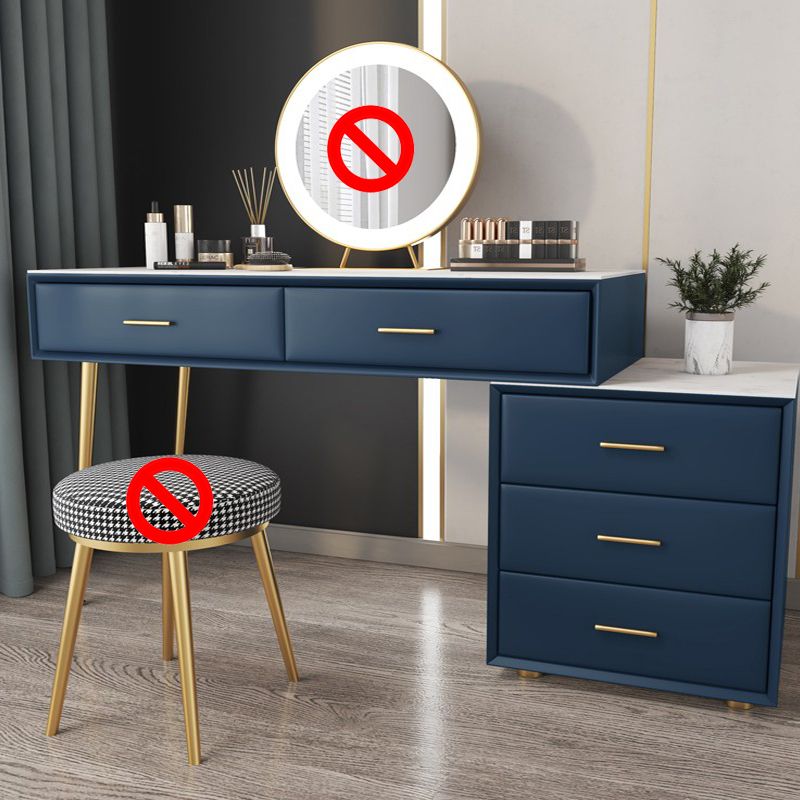 Genuine Leather Vanity Set 5 Storage Drawers Dressing Table with Padded Stool