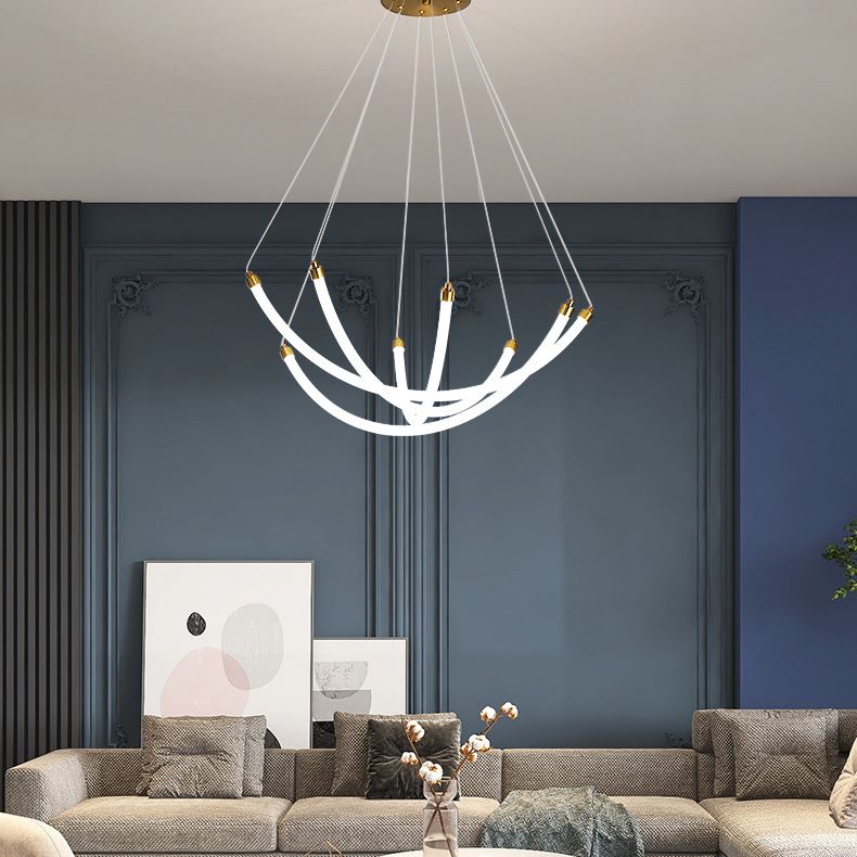 Acrylic Nest Shaped Chandelier Minimalistic Brass LED Pendant Light for Living Room