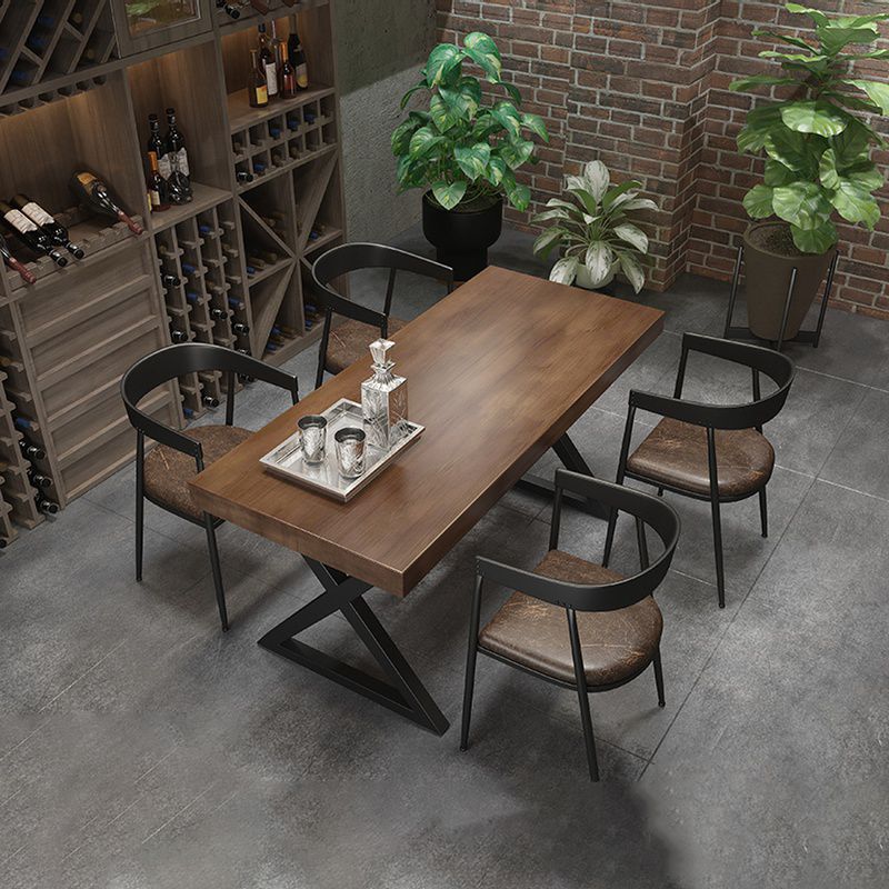 Industrial Solid Wood Dining Table Brown Rectangle Table with Sled Base for Dinning Room