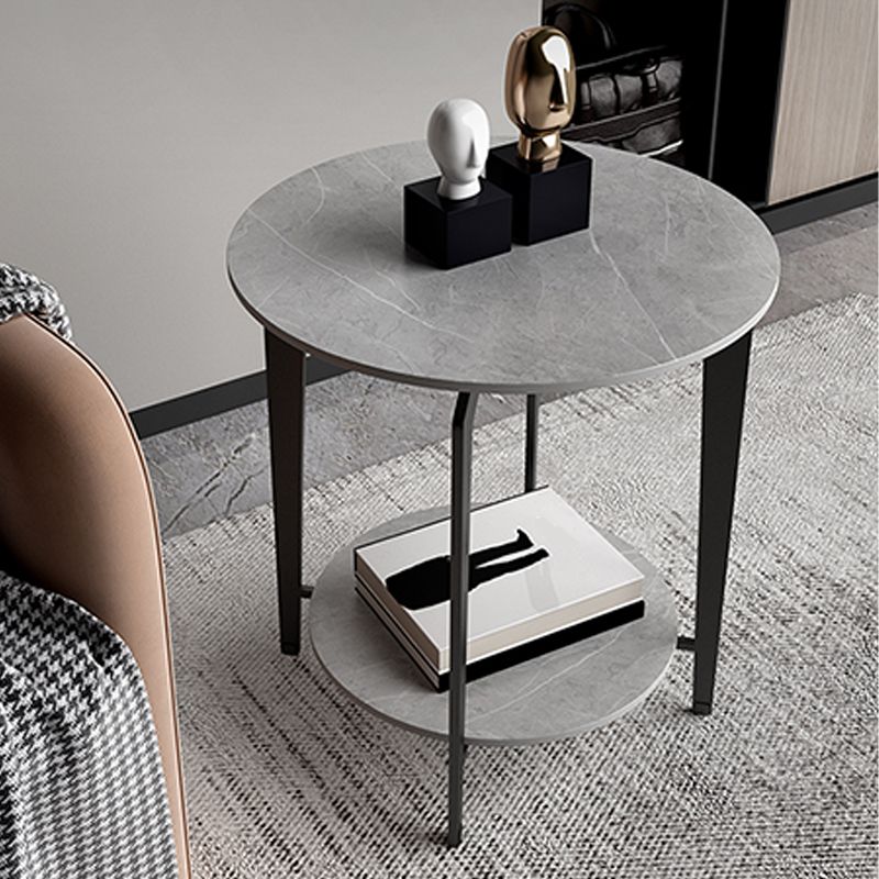 Minimalist Round Corner Table Slate 4 Legs Sofa Side Table with Storage