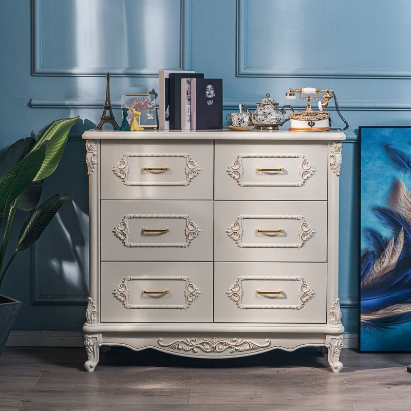 Mid-century Modern Solid Wood Chest in White Rectangle Cabinet with Drawers