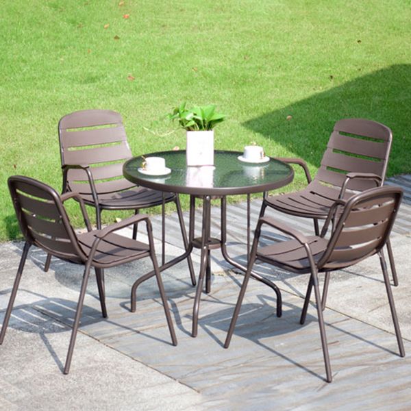 Modern Glass Patio Table Scratch Resistant Dining Table with Metal Base