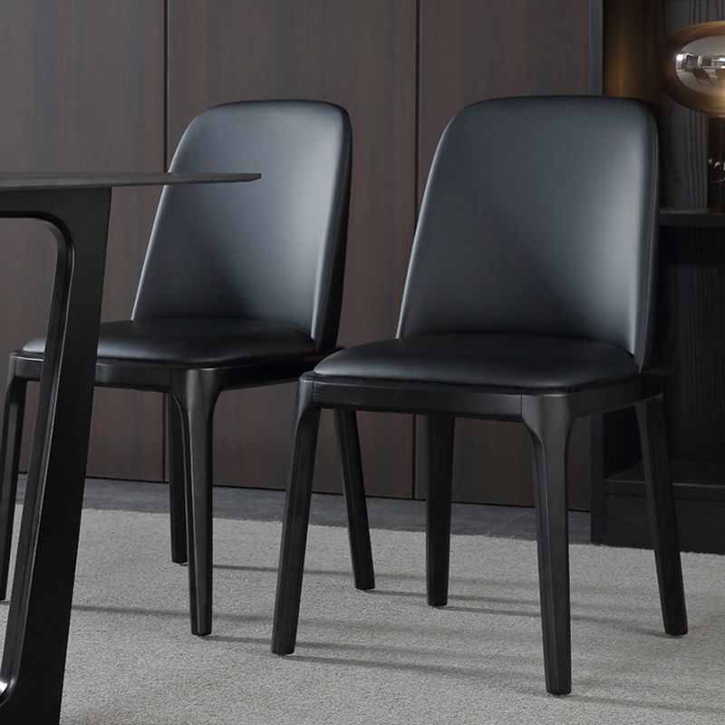 Leather Industrial Restaurant Side Chair Parsons Gray Dining Chair with Black Legs