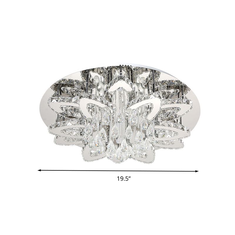 19.5"/23.5" W LED Crystal Flush Mount Moderne Chrome Blossom Woonkamer dicht bij Plafond Licht in Afstandsbediening Stepless Dimmen/2 Kleur Licht