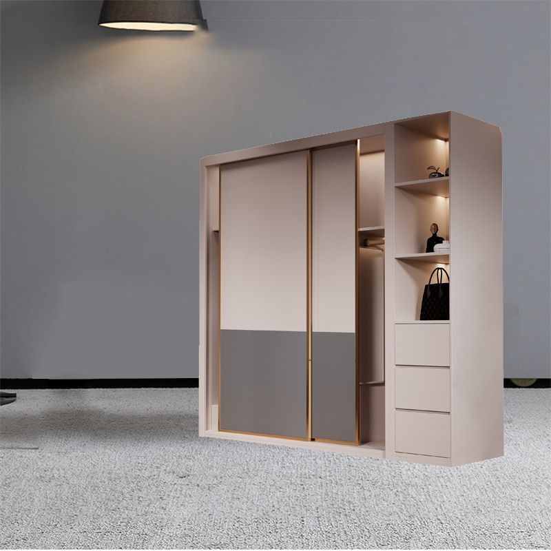 Modern Sliding Door Storage Cabinet Wooden Wardrobe Cabinet with Garment Rod