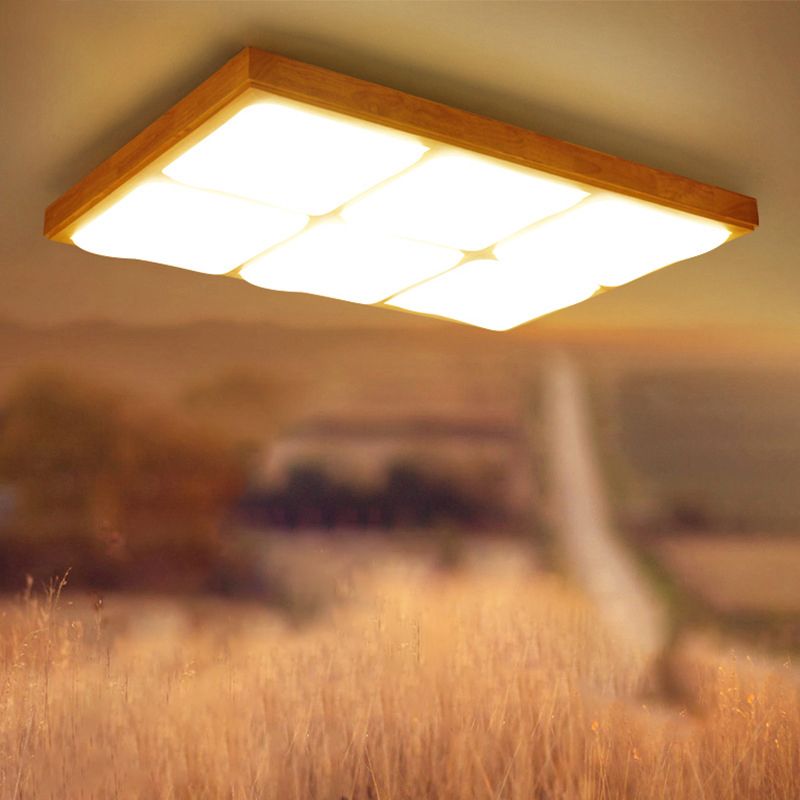 Plafonnier LED encastré géométrique en bois, plafonnier simple pour chambre à coucher