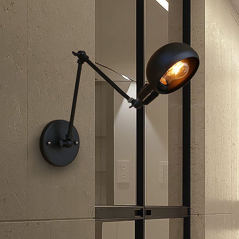 1 Bulb Metal Wall Lighting Industrial Black Swing Arm Study Room Wall Sconce Light with Bowl Shade
