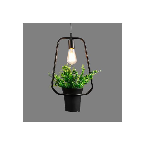 1 Light Planter and Frame Hanging Light Industrial Style Black Finish Metal Pendant Lamp for Balcony