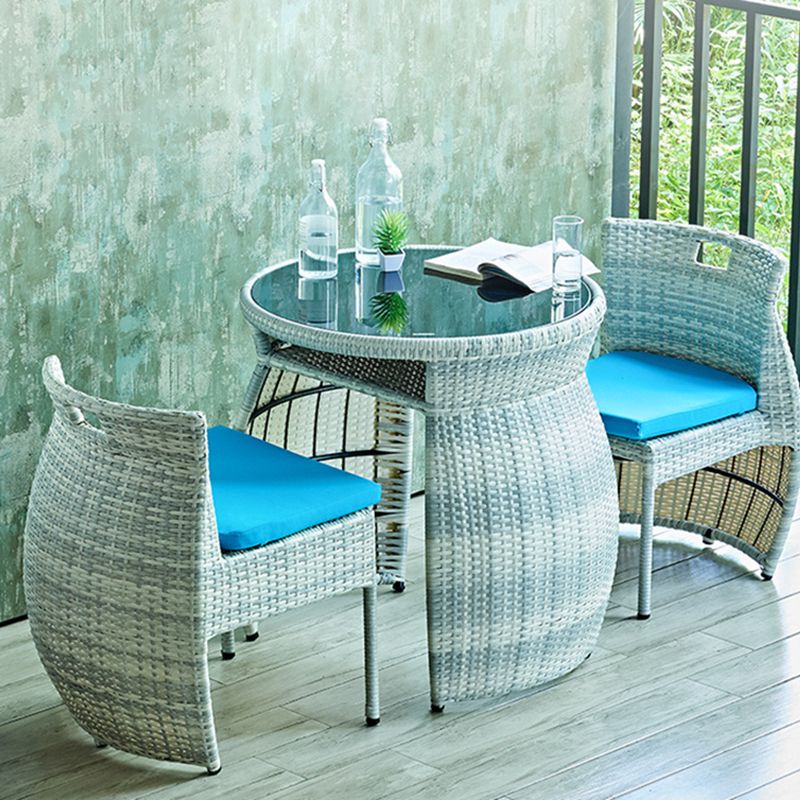 Boho Style Wicker Bistro Set 3 Pieces Round Glass Top Bistro Set