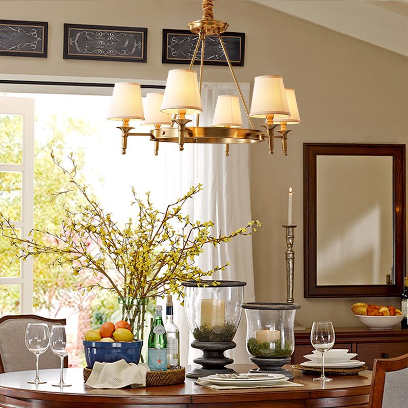 Minimalist Conic Ceiling Chandelier Fabric Bedroom Suspended Lighting Fixture in Gold